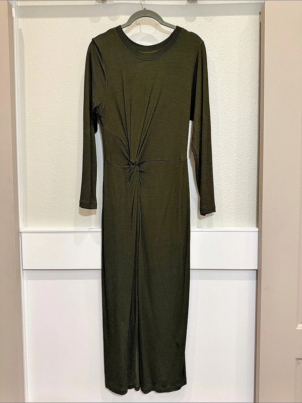 & Other Stories Olive Ribbed Midi Dress Size Small Like New